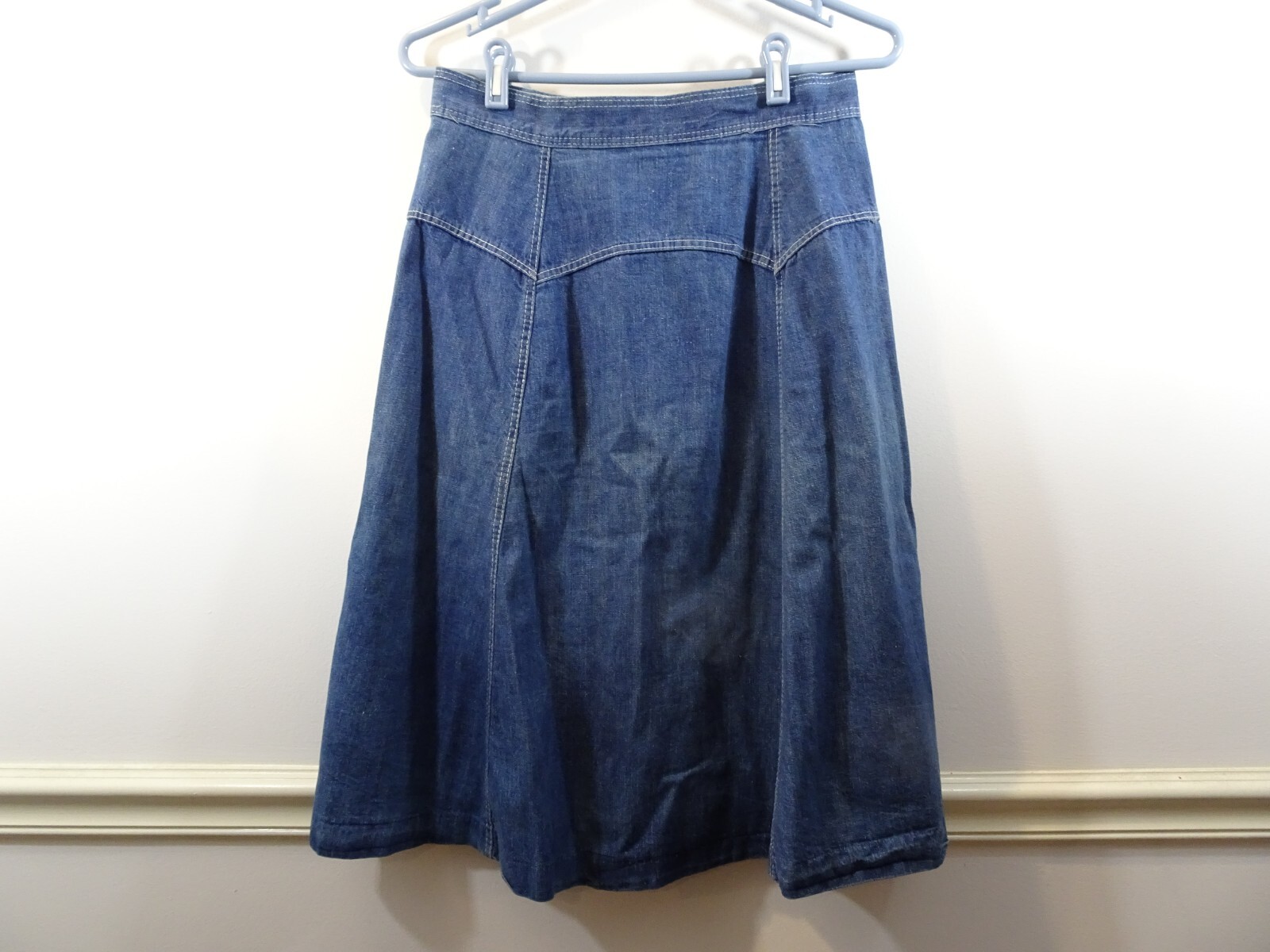 Vintage Miss h.i.s. High Rise A Line Pearl Snap Front Midi Jean Skirt Western