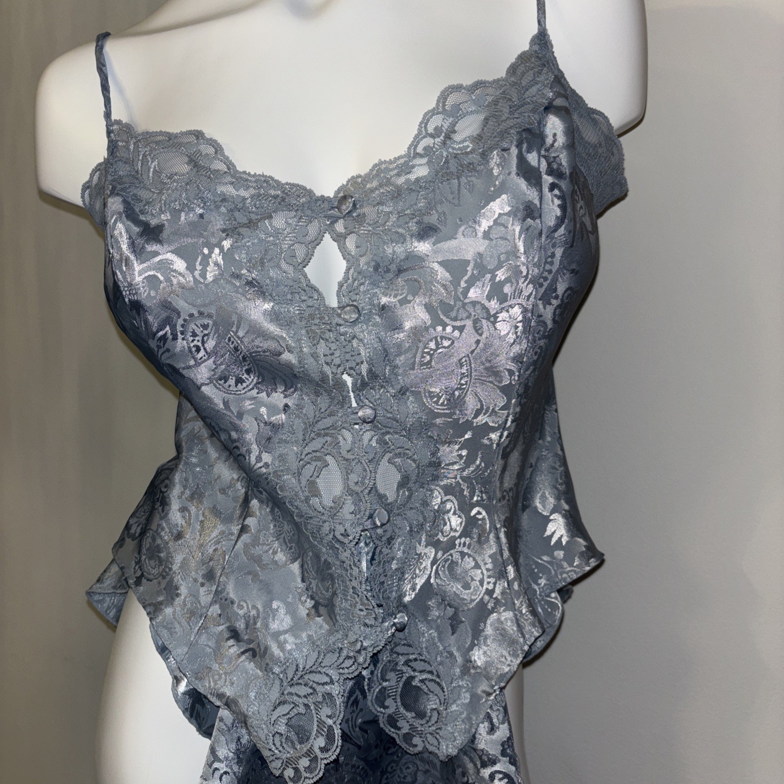 Victoria’s Secret Jacquard Lace Satin Set Top & Bloomers Flutter Gold Label VTG