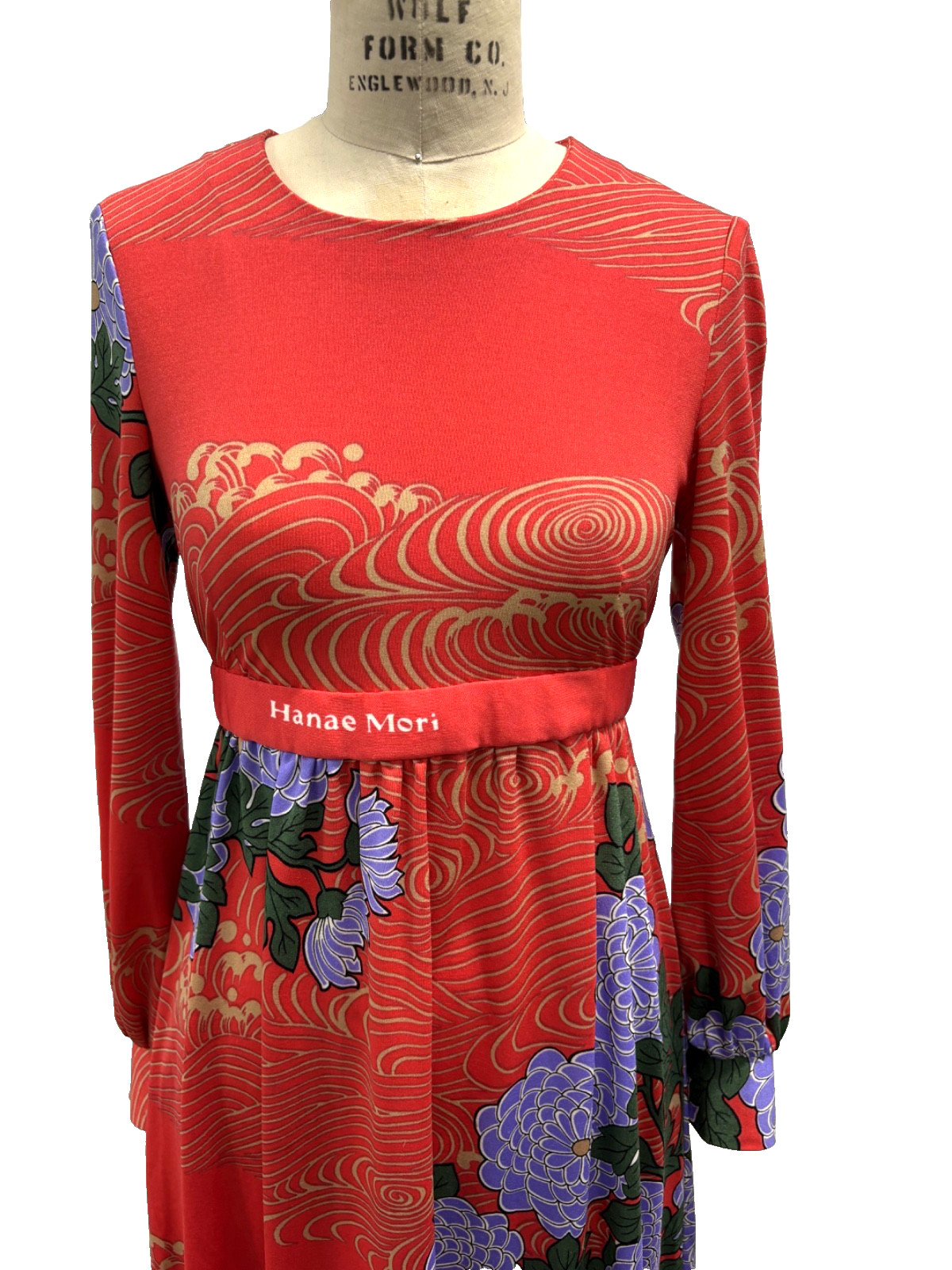 Vintage 60/70’s Hanae Mori Ban- Lon Dress Vivid–Red w/ Asian print – 8