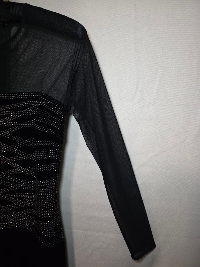 VTG 80s Tadashi Shoji Long Black Slinky Mesh Sparkle Evening Gown M