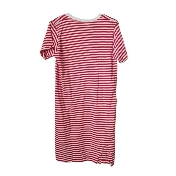 VINTAGE 70s TIMBERLINE CAMP Red White Stripe Tee Dress V Neck Sailor Nautical S