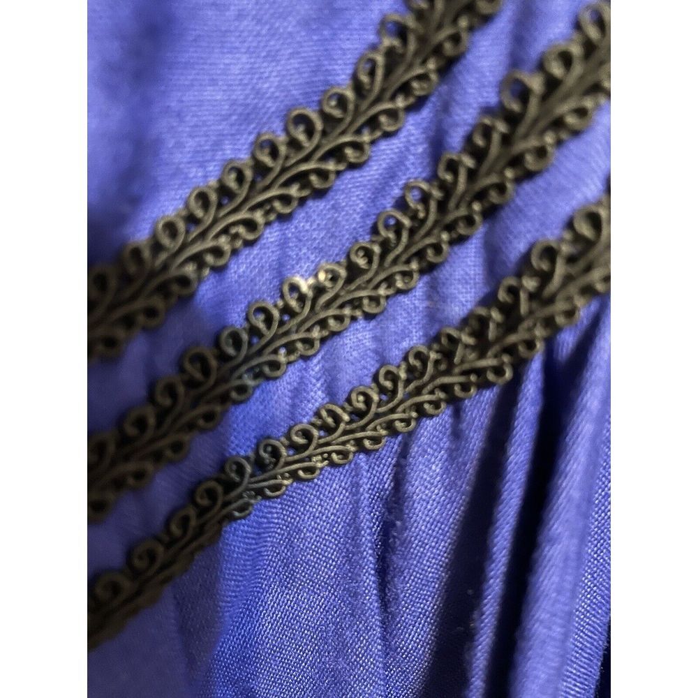 Vtg Sarah Elizabeth Sapphire Blue Long Dress Black Cord Detail Button Back Sz 12