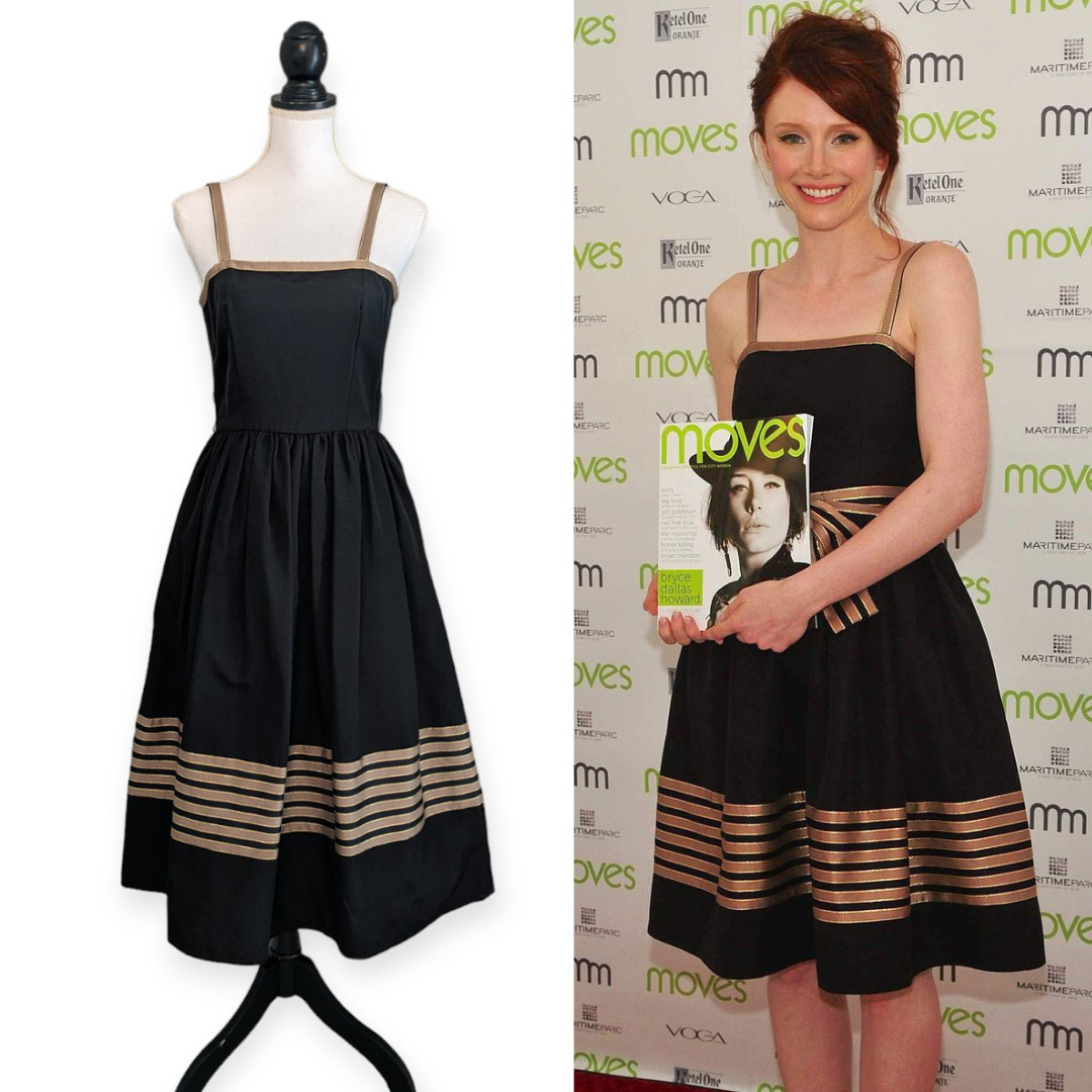 Vtg 70s Oggee By Rizkallah Black Faille Gold Tea Dress ASO Sarah Jessica Parker