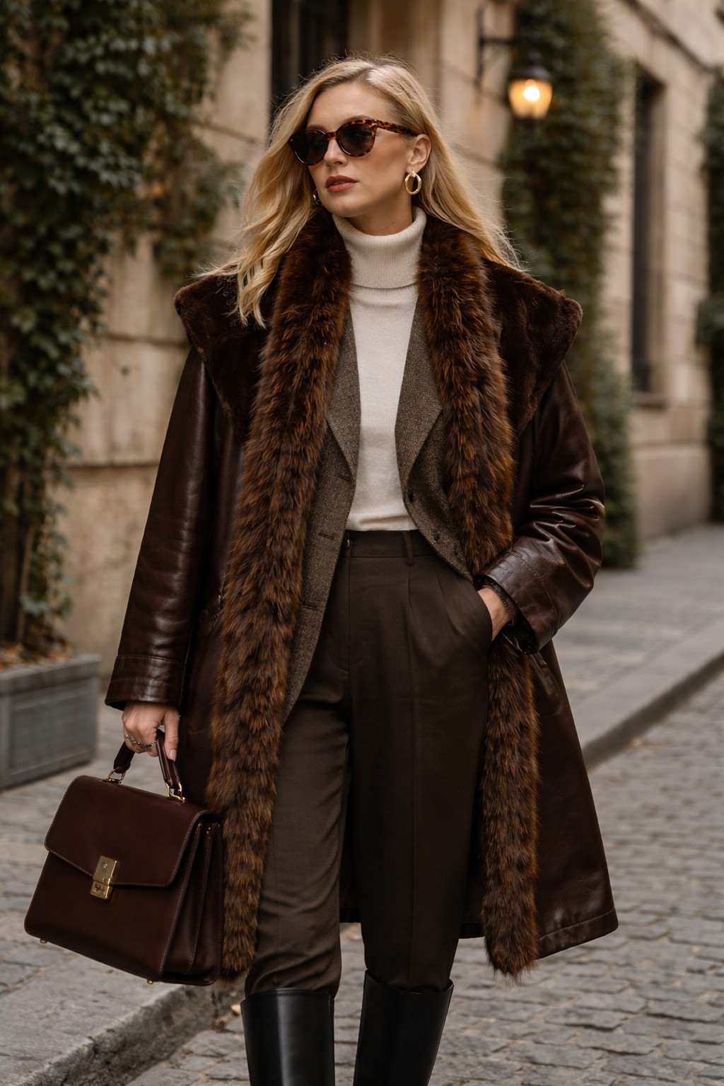 Vintage Leather Coat XL 80s Italy Lamb Nappa Shearling Oversized Venus