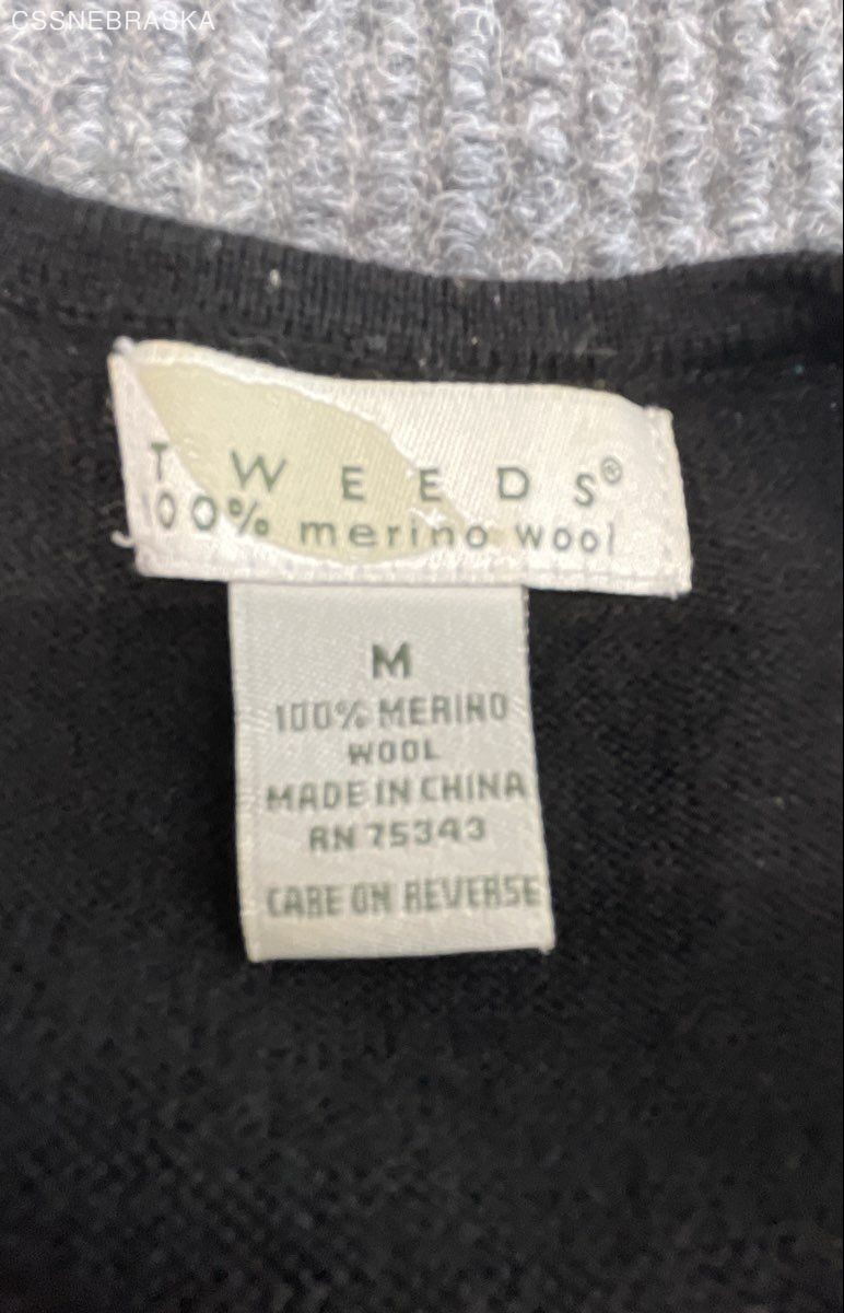 Tweeds Women’s Black Argyle Cardigan Sweater 100% Merino Wool Vintage 90s Sz M