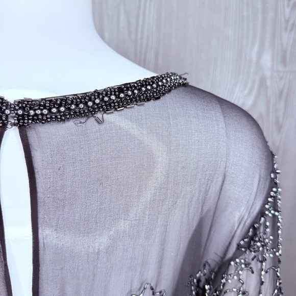 Vintage Ted lapidus long sleeve beaded sequin maxi dress silk 16 evening gown