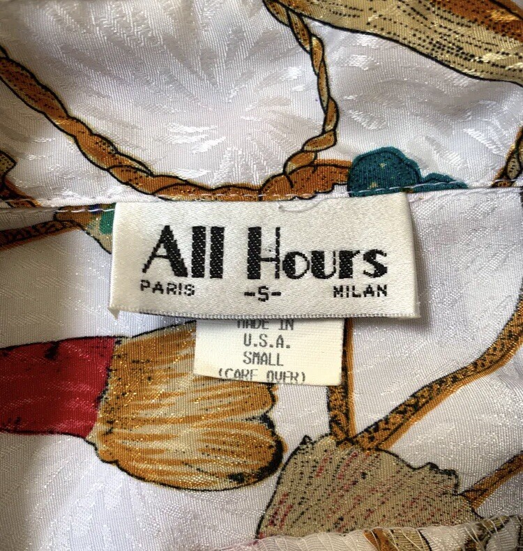 Vintage 80s All Hours Baroque Style Oversized Button Down Top Tassle Print L/XL