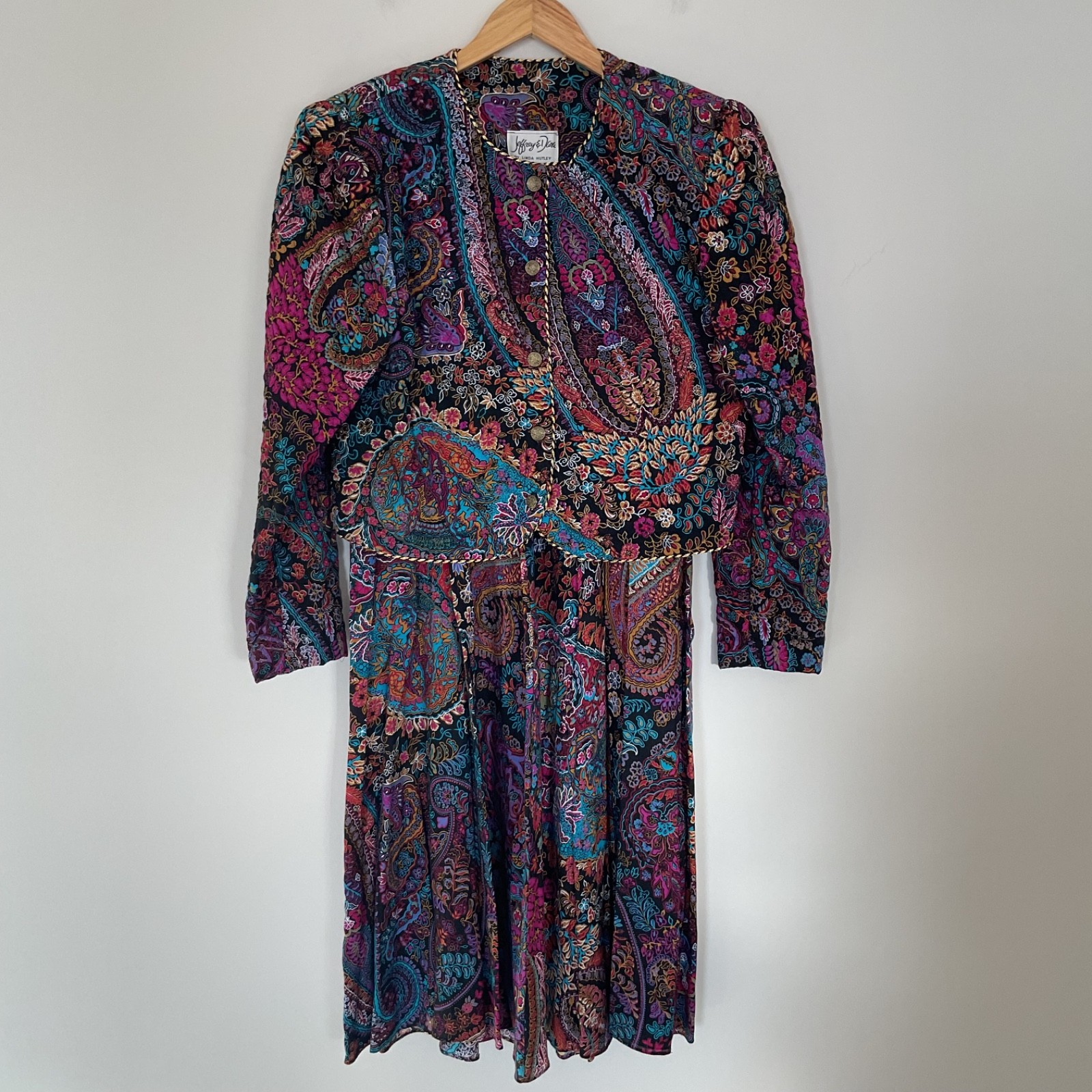 VTG 80s Paisley Jacket Skirt Set Linda Hutley For Jeffrey & Dara 11/12 Quilted