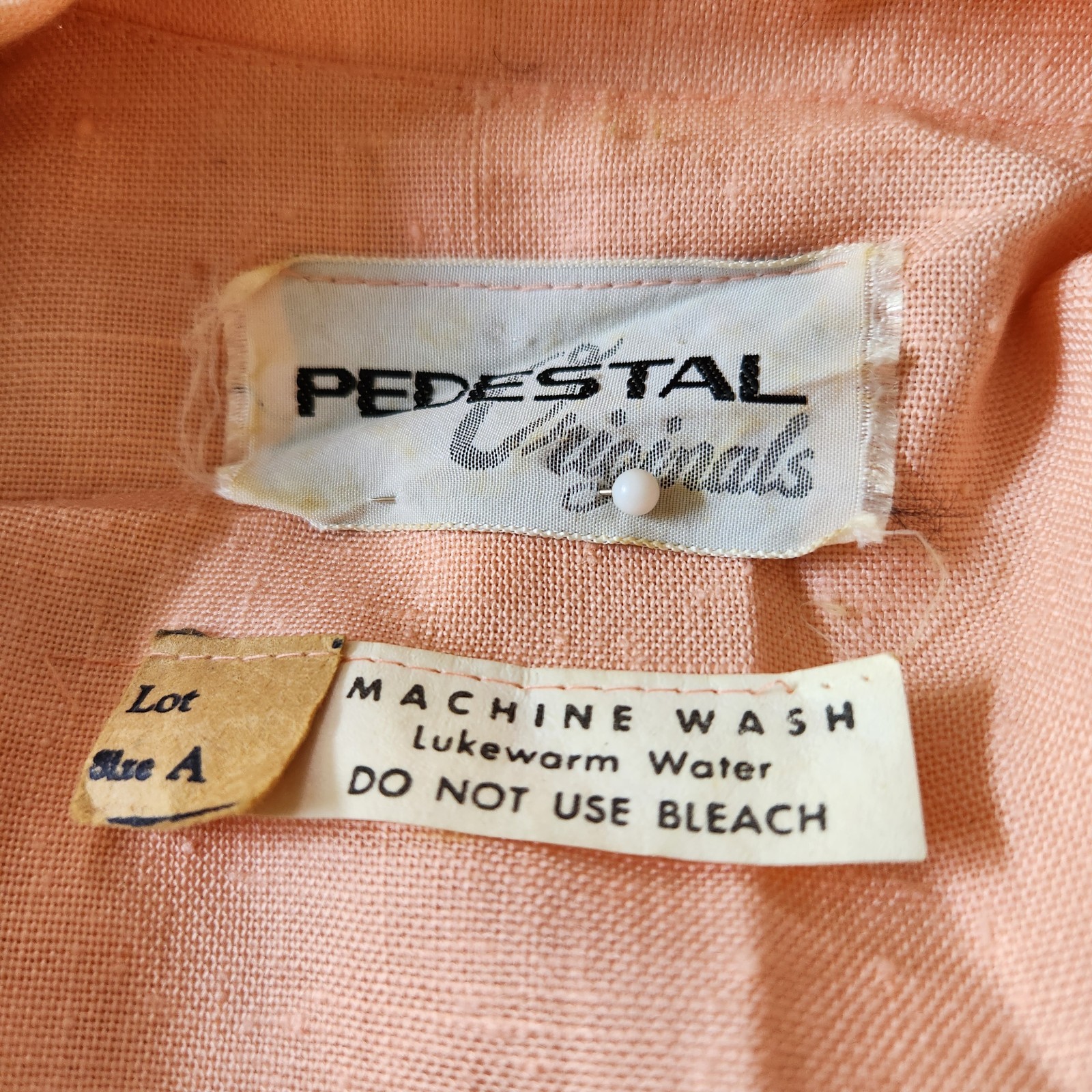 Vintage 1960s / 1970s Pastel Peach Dress Shirtdress MCM Double Breasted Sz Small