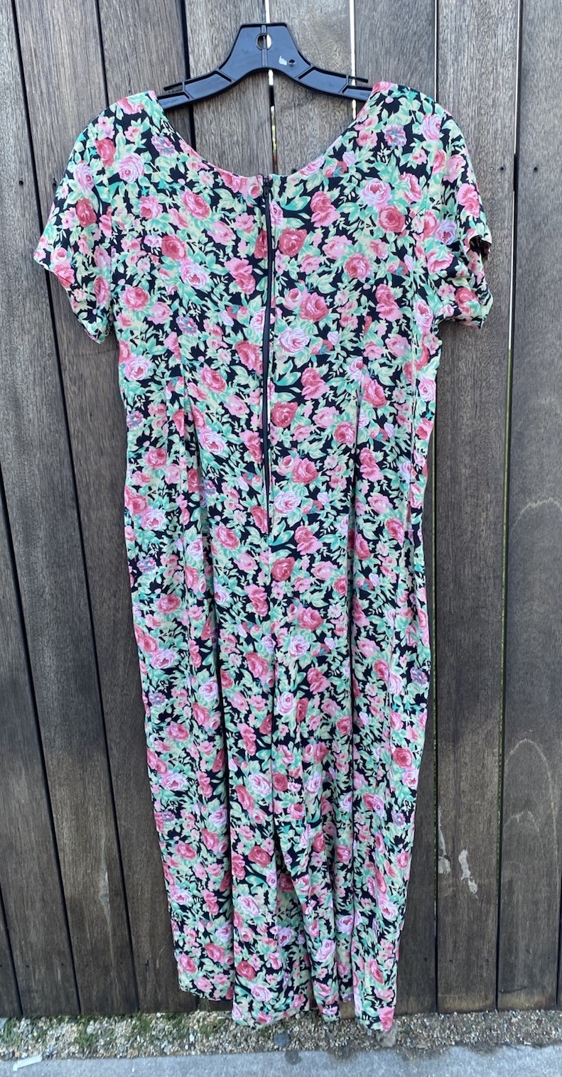 Vintage 1990’s Joule Energy Pink & Black Floral Jumper Wide Leg Jumpsuit M/L