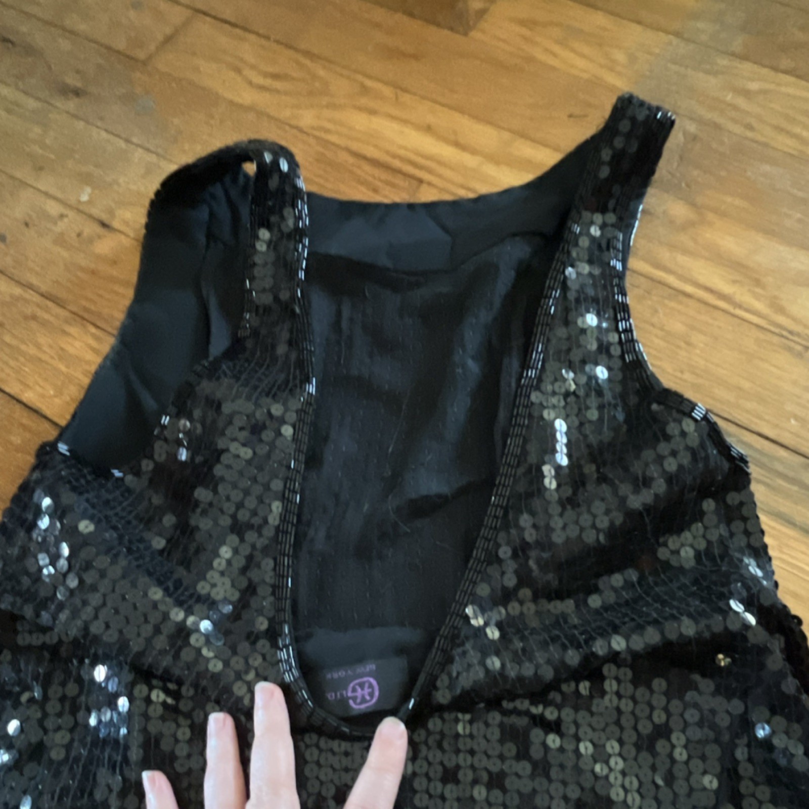 G LTD. New York Black Sequin 100% Silk Vintage Dress Medium 30″ Chest 34″ Waist