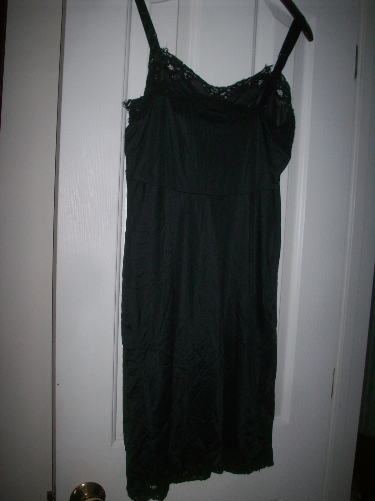 Vintage Black Lace Full Slip Dress Size 34 Nylon Embroidered Nightgown, No Tags