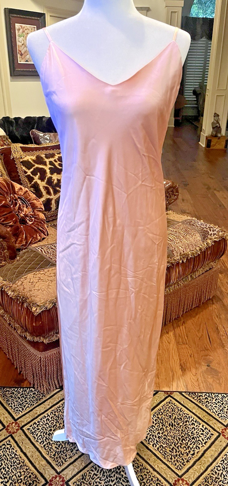 Vintage 90’s Martha Phillips 100% silk Long Pink Slip Dress Elegant Evening Gown