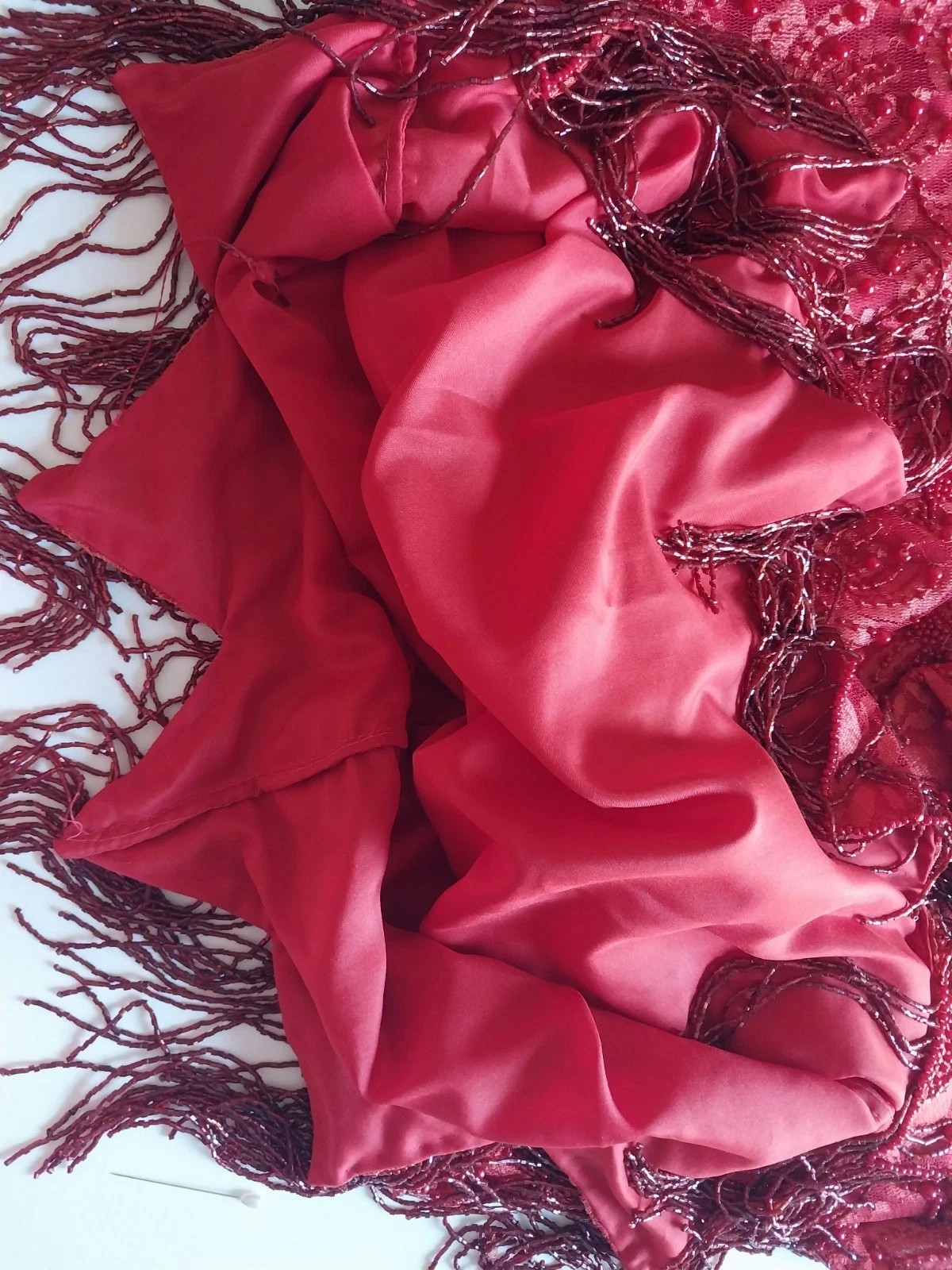 VTG FLAPPER BEADED FRINGE RAGTIME GATSBY 20S STYL RED SKIRT BLOUSE DRESS SET 42