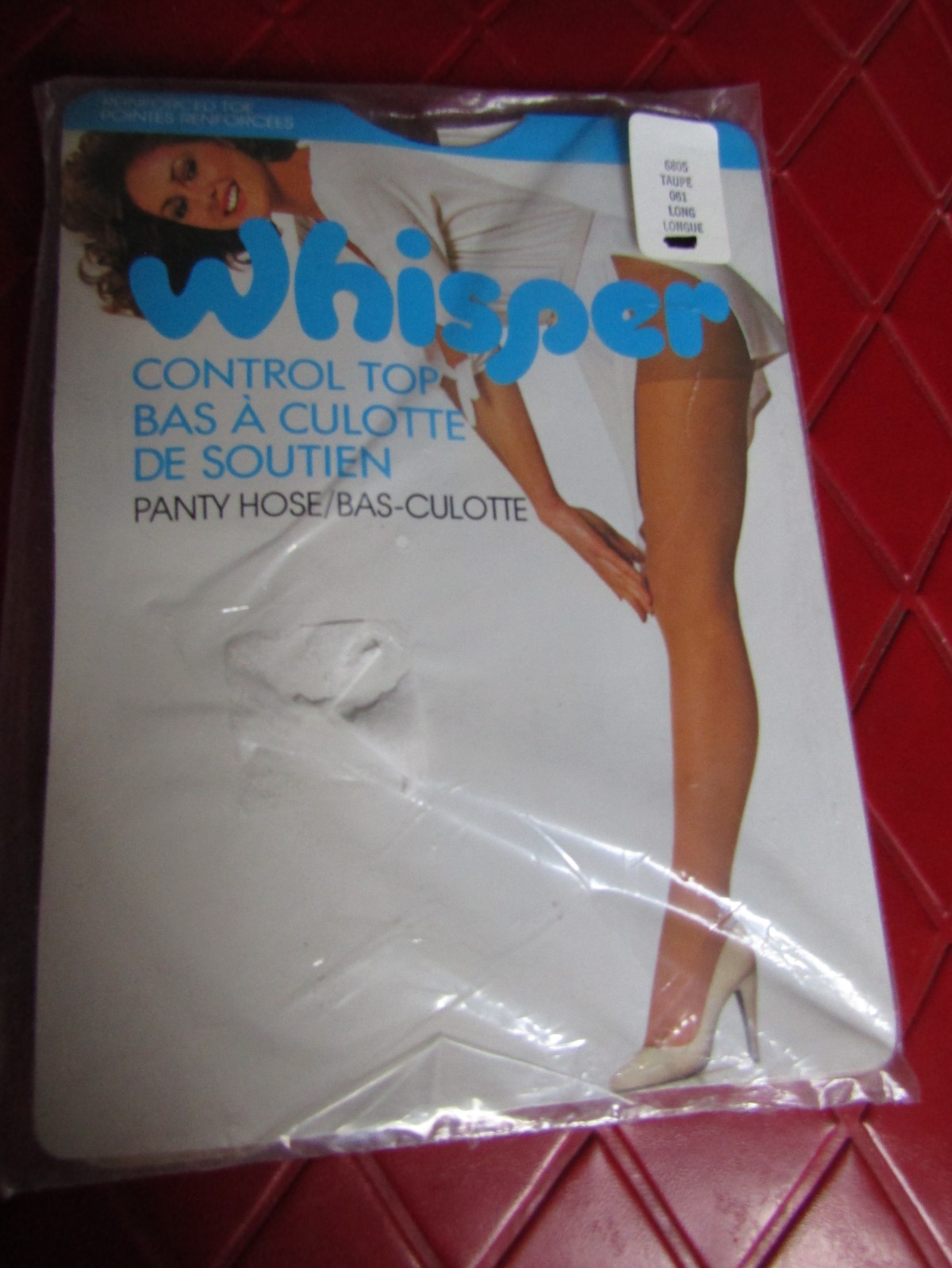 WHISPER Vintage TAUPE Nylon PANTYHOSE – Size LONG – 120 to 135 lbs – 1980’s