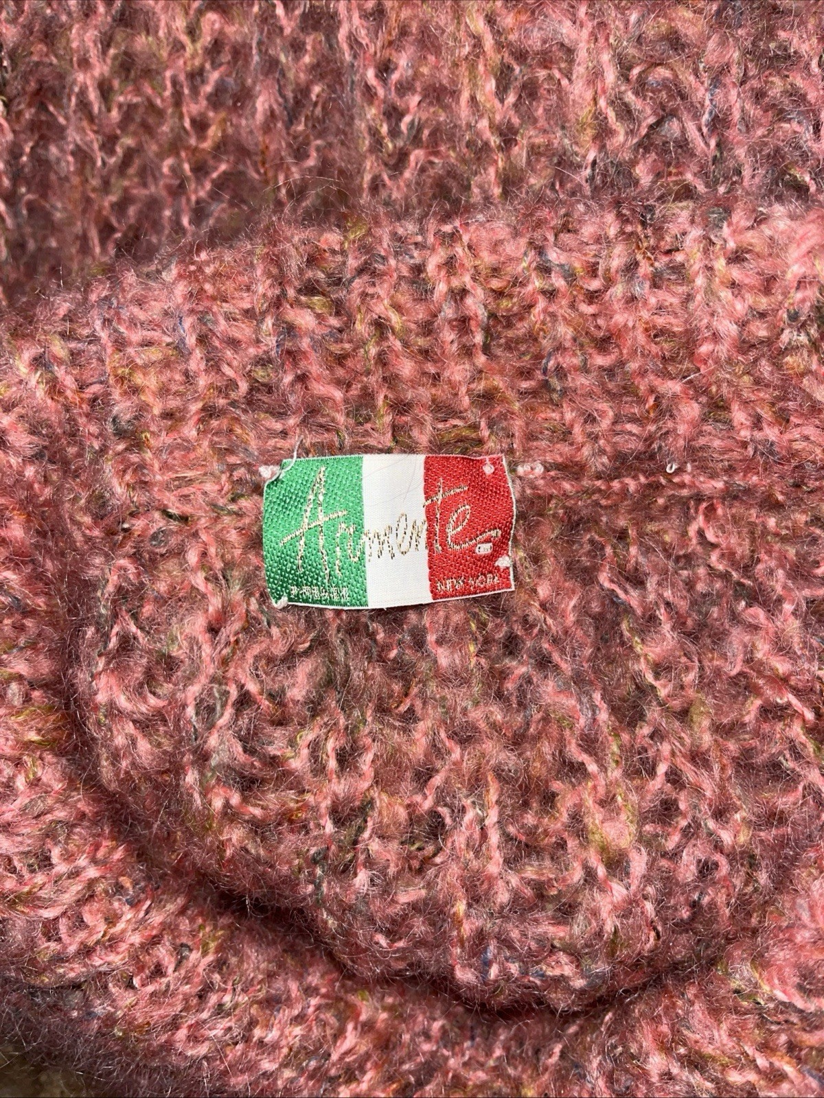 Vintage 1980s Armente Pink Mohair Wool Knit Collard Sweater