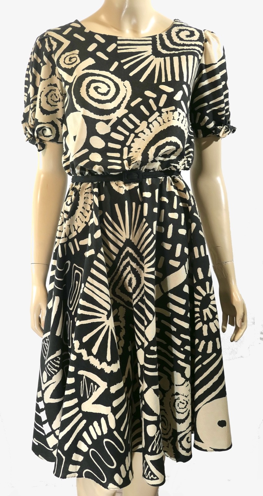 Vintage 80s SL Petites Novelty Tribal Boho Ethnic Aztec A Line Full Dress L