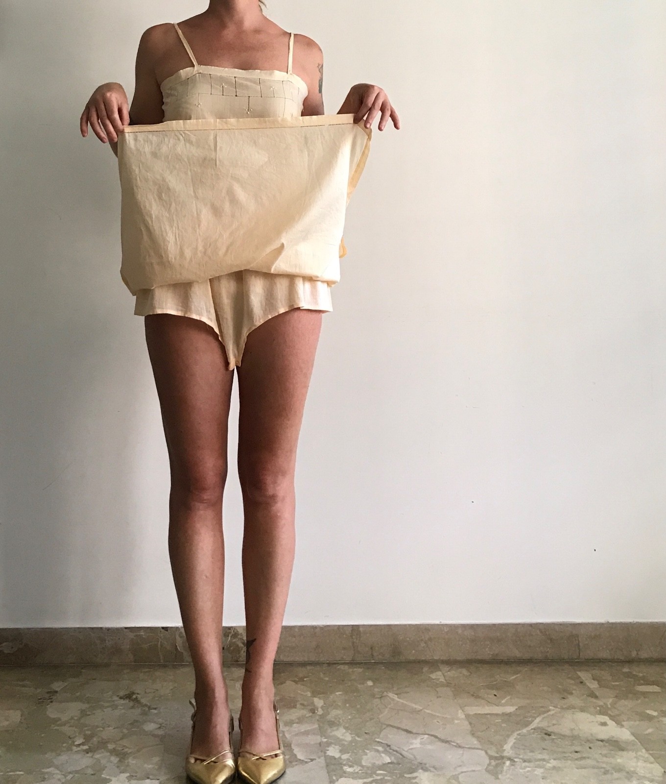 Vintage Antique 1920s Lingerie Brief Dress Petticoat Early Era 900 Cotton M