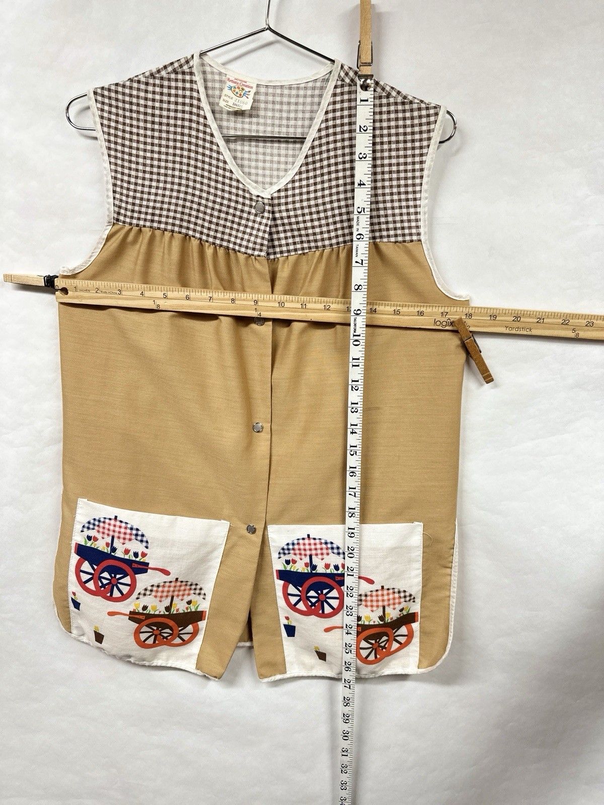 Vintage 70s Tunic Smock Gingham Wagon Artistic Creation Snap Front Small