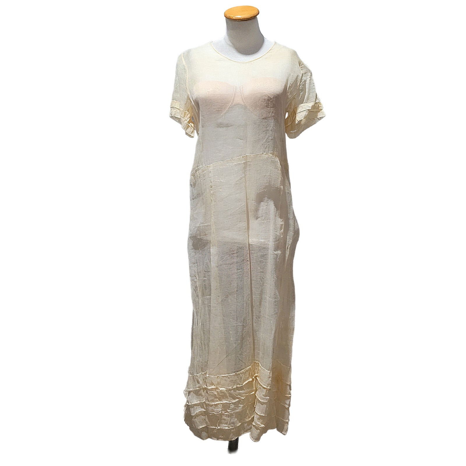 Antique Edwardian/1920s Tea Dress Sheer Organdy Salmon Beige Pastel Vintage