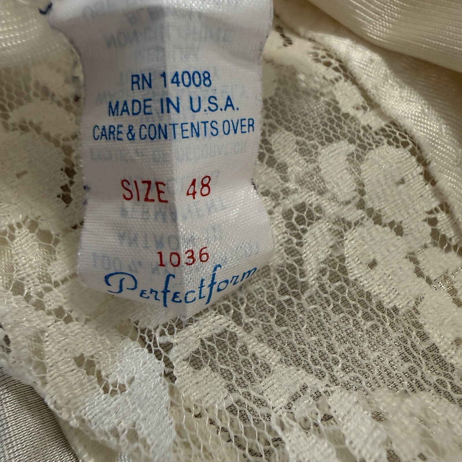 Vtg Perfectform Satin Nylon Cami Women 48 Cream Lace Trim Coquette Sexy Lingerie