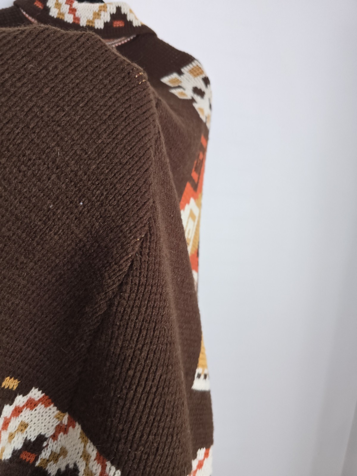 Montgomery Ward Vintage Knit Cape Brown Orange White Yellow Geometric Acrylic