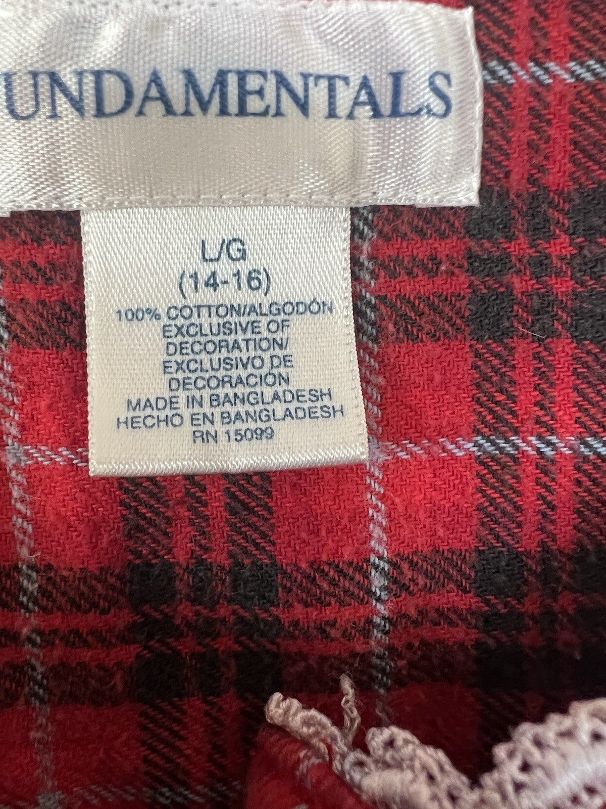 Vintage Fundamentals Flannel Nightgown Red Plaid Grannycore Prairie L 14/16