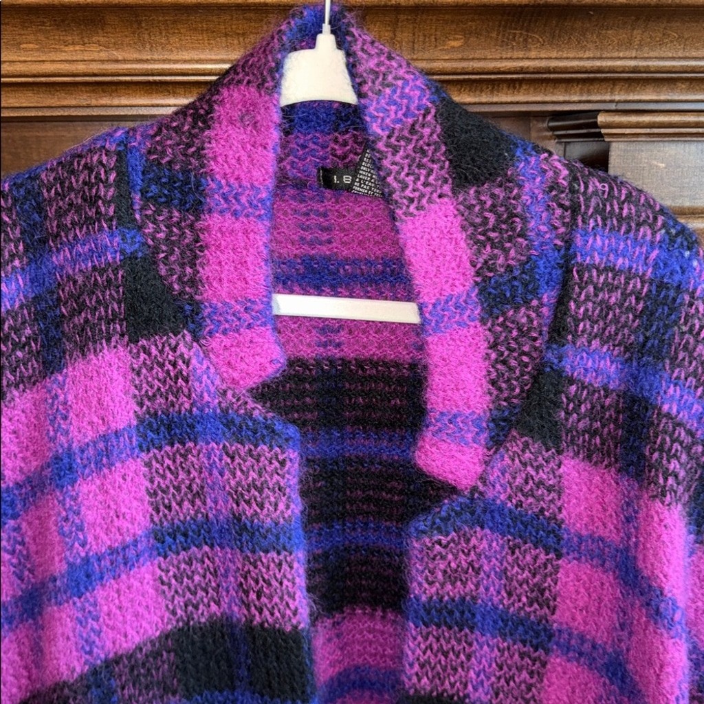 Vintage bold magenta plaid wool mohair blend plaid oversized sweater jacket S-L