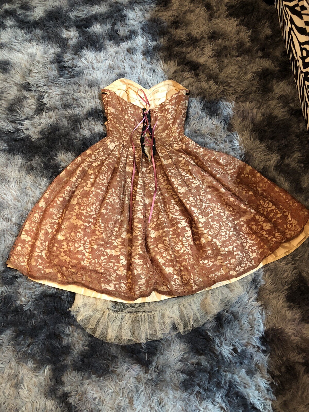 50’s VTG Strapless Rockabilly Dress Lace Tulle Satin Corset Back- XXS~PROJECT!!