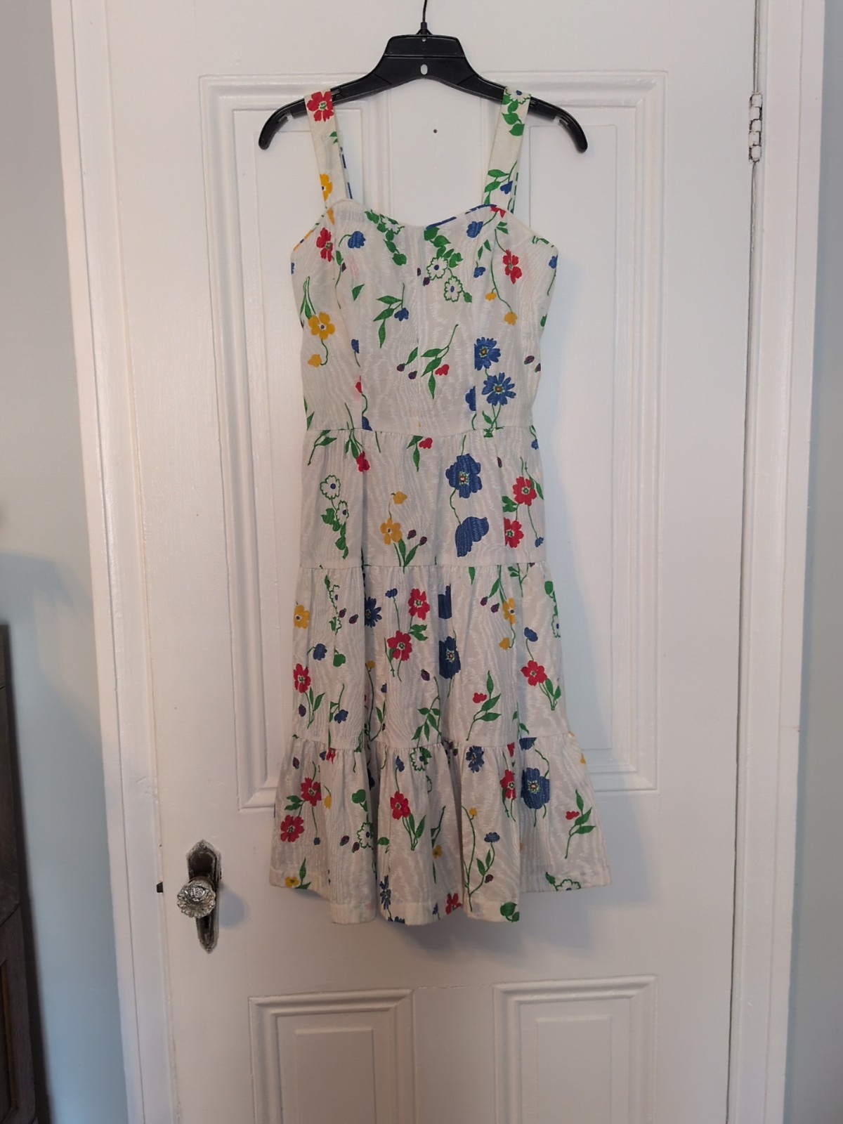 Vintage Cotton Blend White Floral Tiered Summer Dress 70s Cottage Core Size S