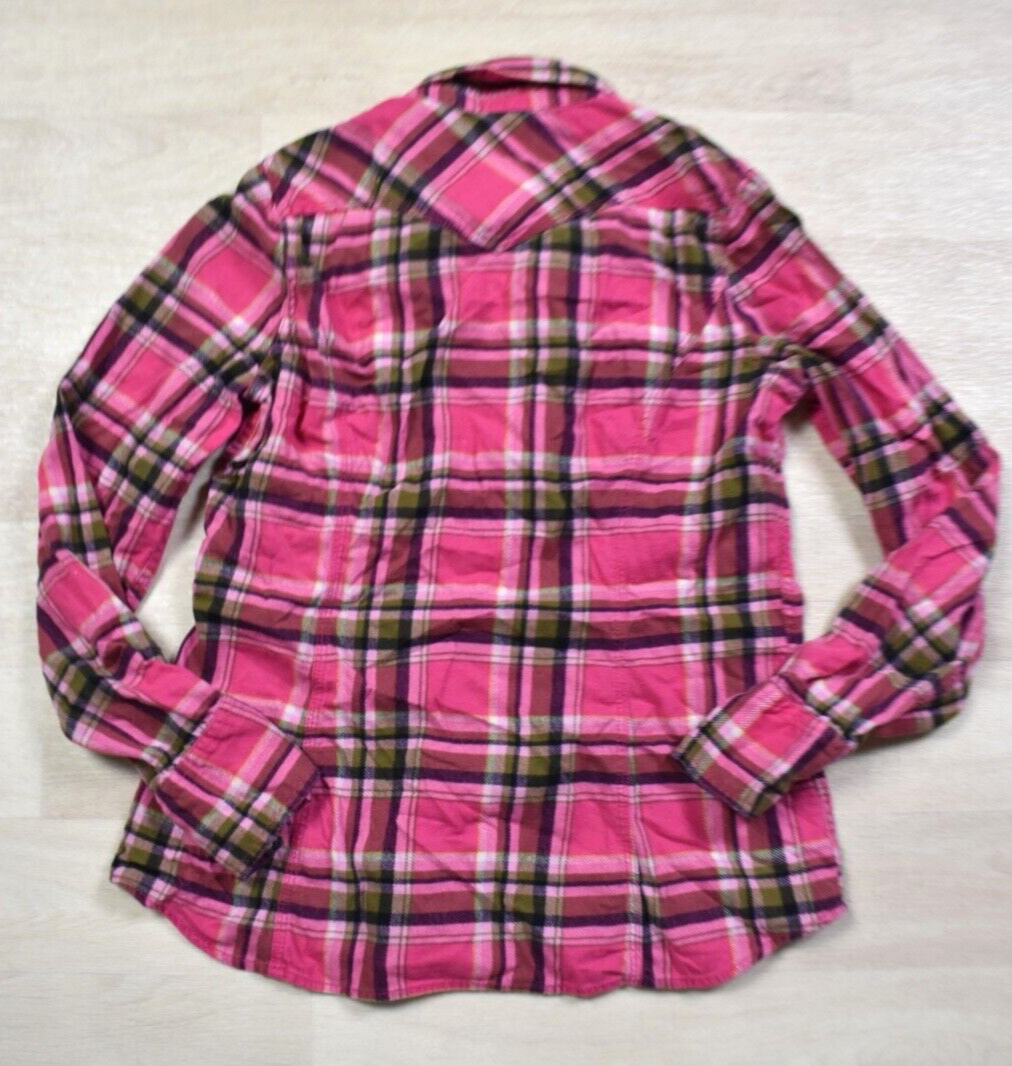 90s Lucky Brand Dungarees Womens Flannel Pearl Snap Western Shirt Small VTG