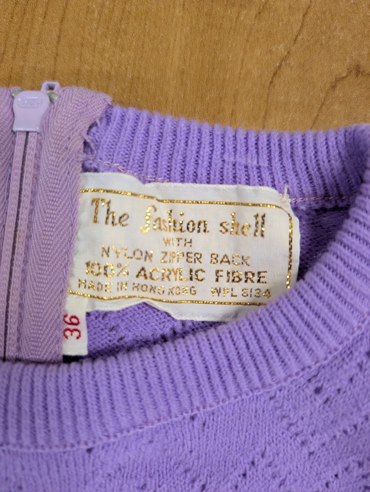 Vintage 60s 70s Acrylic Fabric Woven Knit Top Lavender Purple 1/4 Zip Back Small
