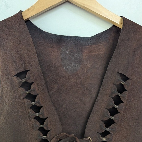 Vintage 70s Brown Suede Textured Vest Boho Festival