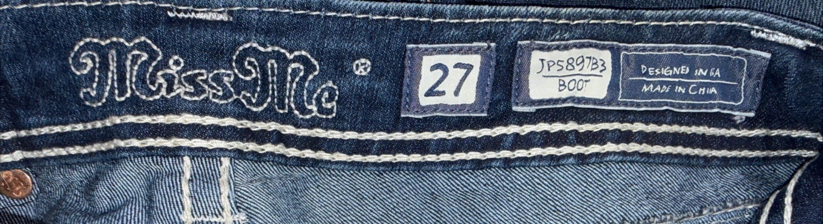 Miss Me Women 27 Boot Cut Dk Wash Jeans Embellished Pockets JBS897B3 PreO Exc