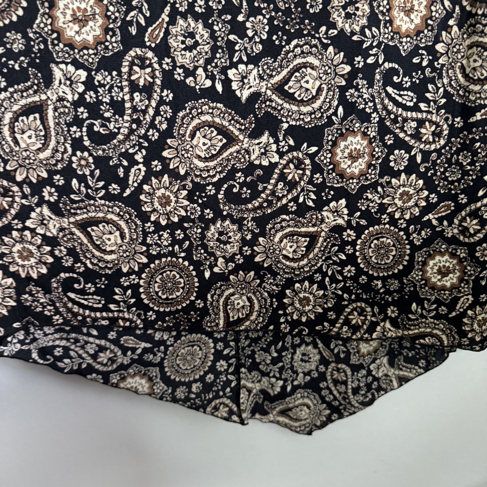 Vtg 90s Paisley Hi-Low Hem Midi Dress Womens Medium 8/10 Black Brown Boho Grunge