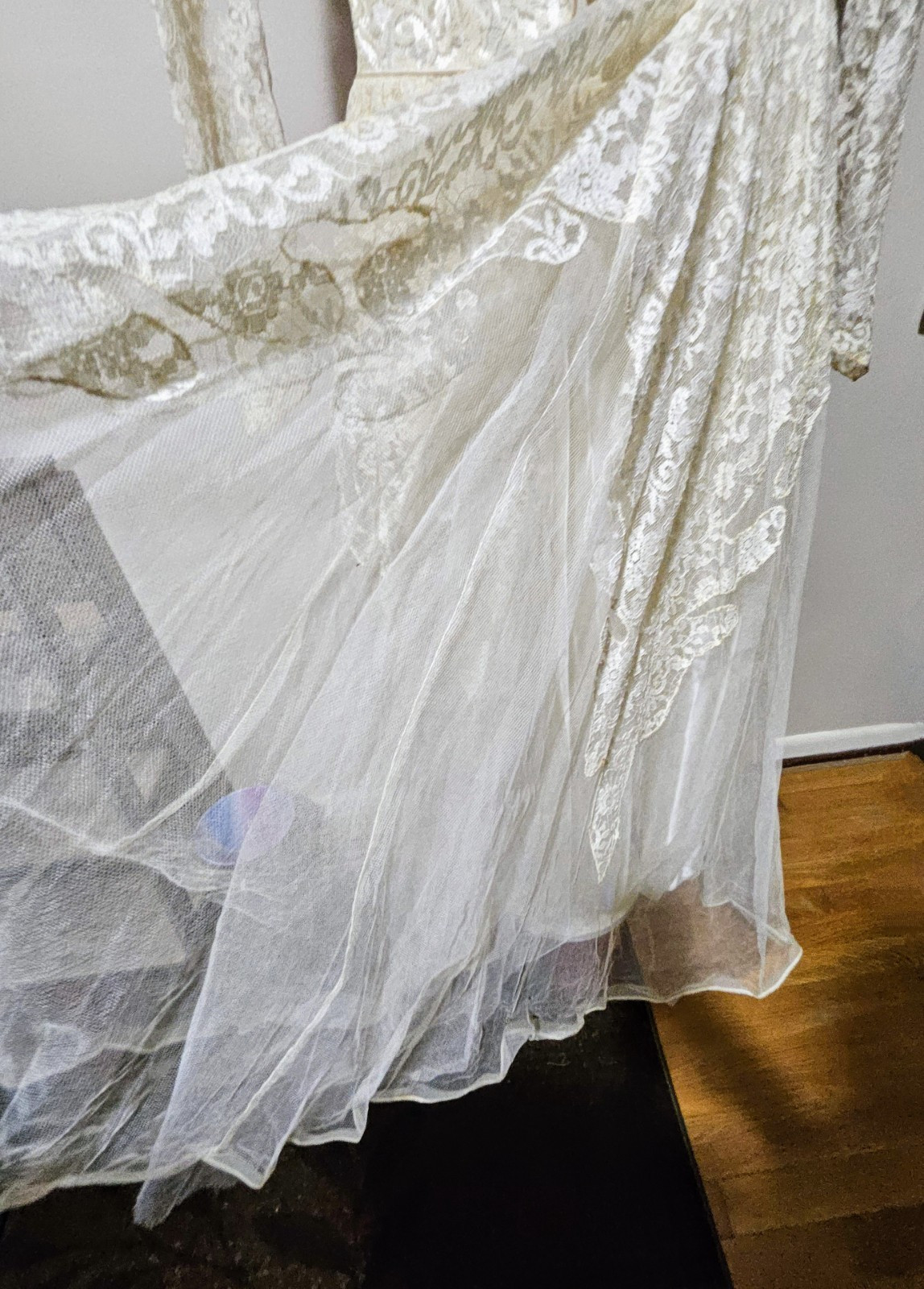Vintage 50s Maurer Wedding Dress Tulle Lace Button Up Cottage Core