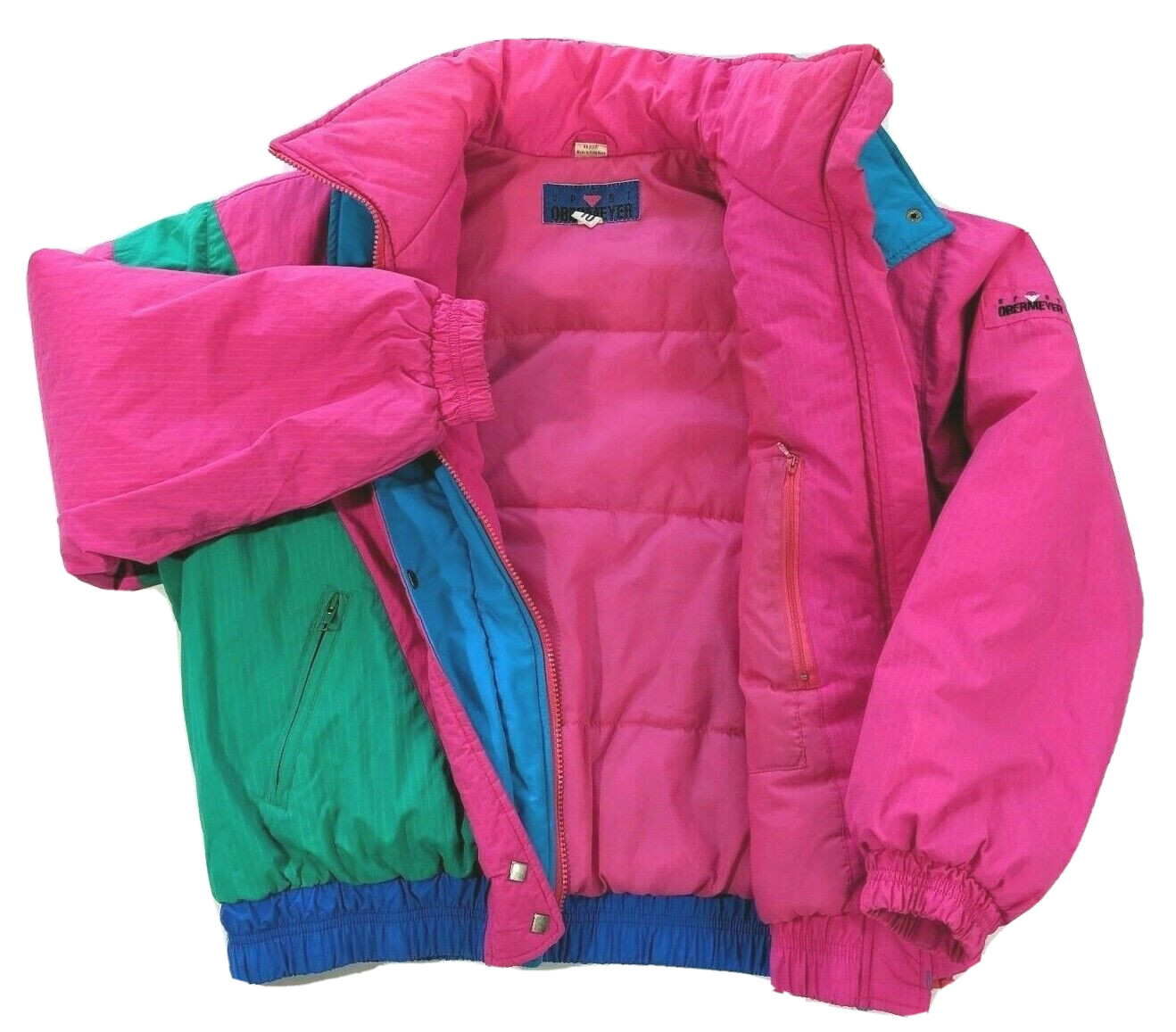 90s Womens Ski Jacket Snowboard Size 10 Pink Color Block Obermeyer