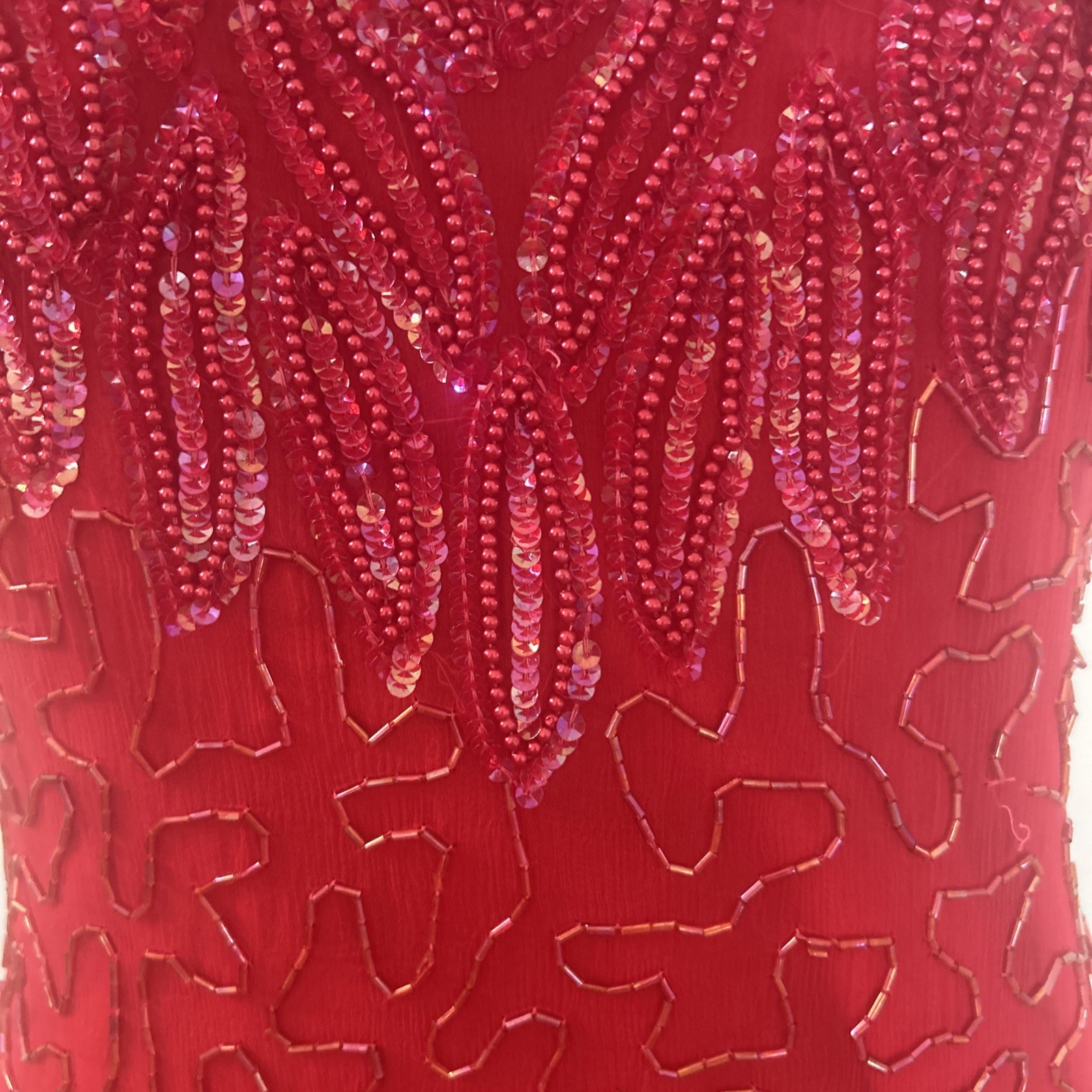 Vintage 1980’s Laurence Kazar New York Beaded Sequined Red Dress Size M