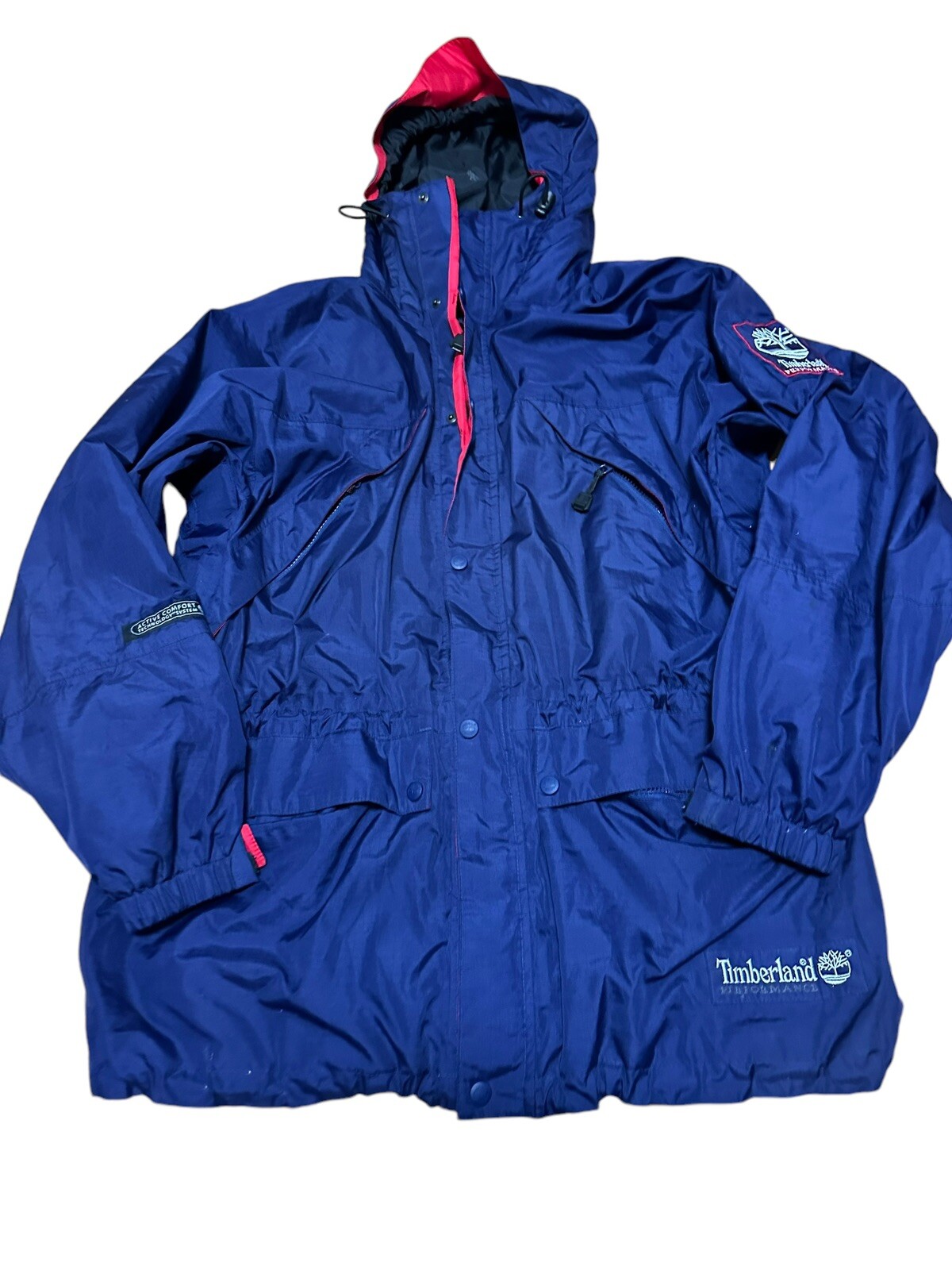 Vintage Timberland Performance Windbreaker Hooded Jacket Medium Outdoor Indigo