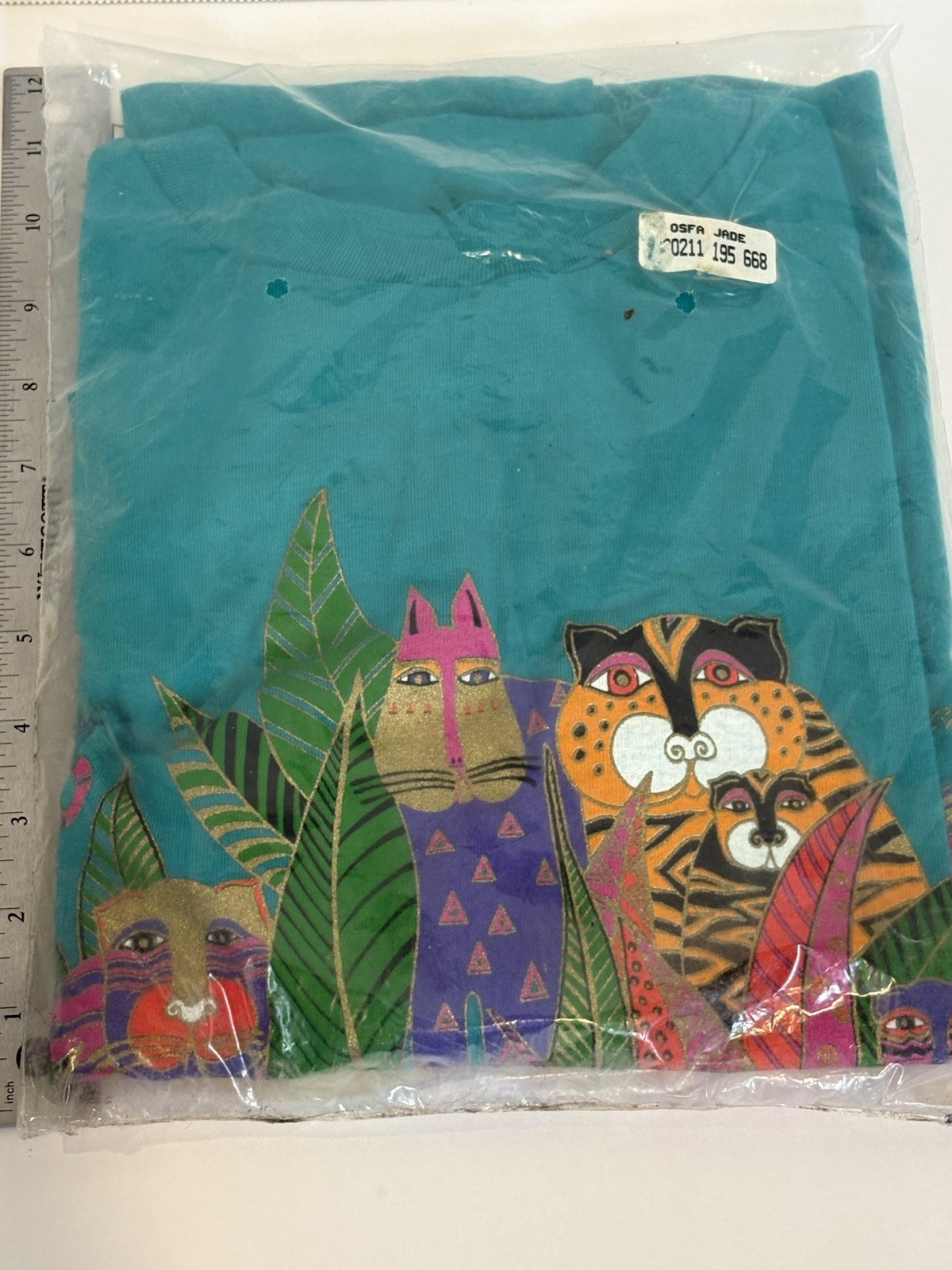 Laurel Burch Vintage 90s Felines In The Forest Tshirt Women’s OSFA New In Bag