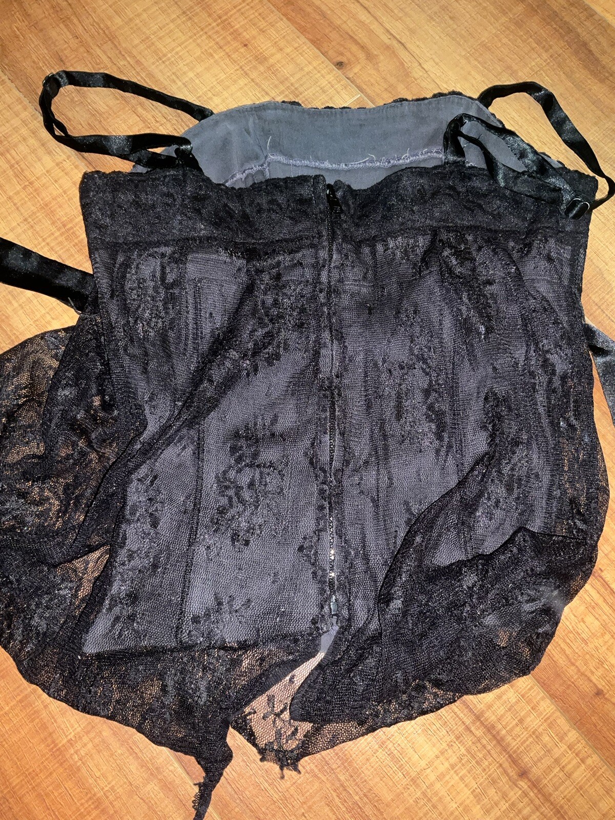 Vintage Tripp NYC S Black Lace Corset Top Blouse Denim Satin Goth Emo Y2k