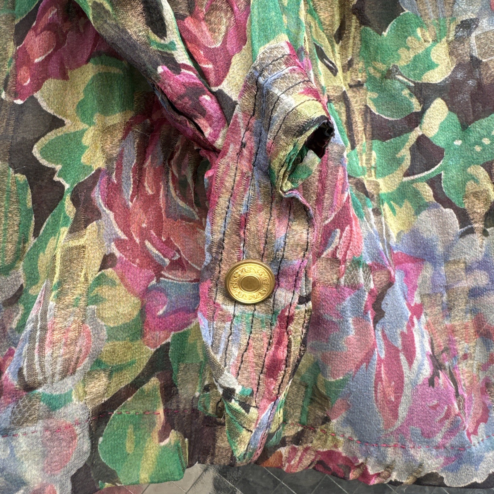 Antique 1920s Rose Floral Silk & Gold Lamé Blouse 1930s Dress Top Vintage