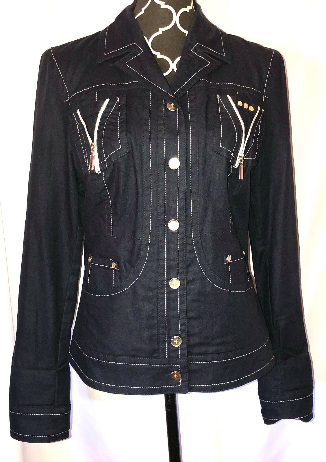 VJC VersaceJeansCouture Blue Silver Accent FrontPockets LSlv 1970’s Jacket szS/M