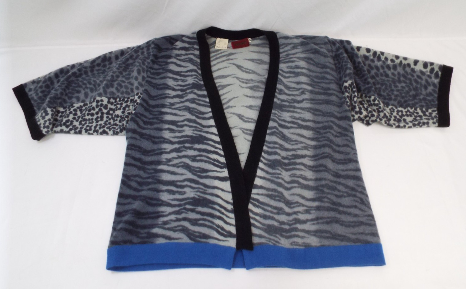 Vintage 1980s KENZO Sweater & Skirt Lambswool Angora Gray Animal Print Blue