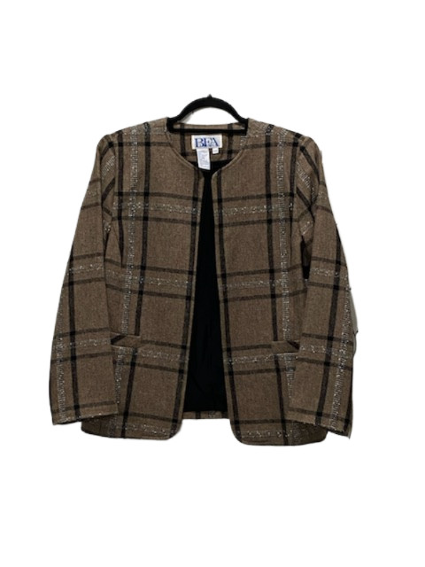 VINTAGE 80s Womens Wool Blend Plaid Blazer Coat Size 12p Career Office Business
