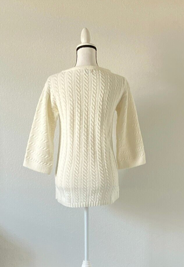 1960s Cable Knit Pullover Sweater, Vintage Ivory Tunic Length Sweaterv,Mod Style