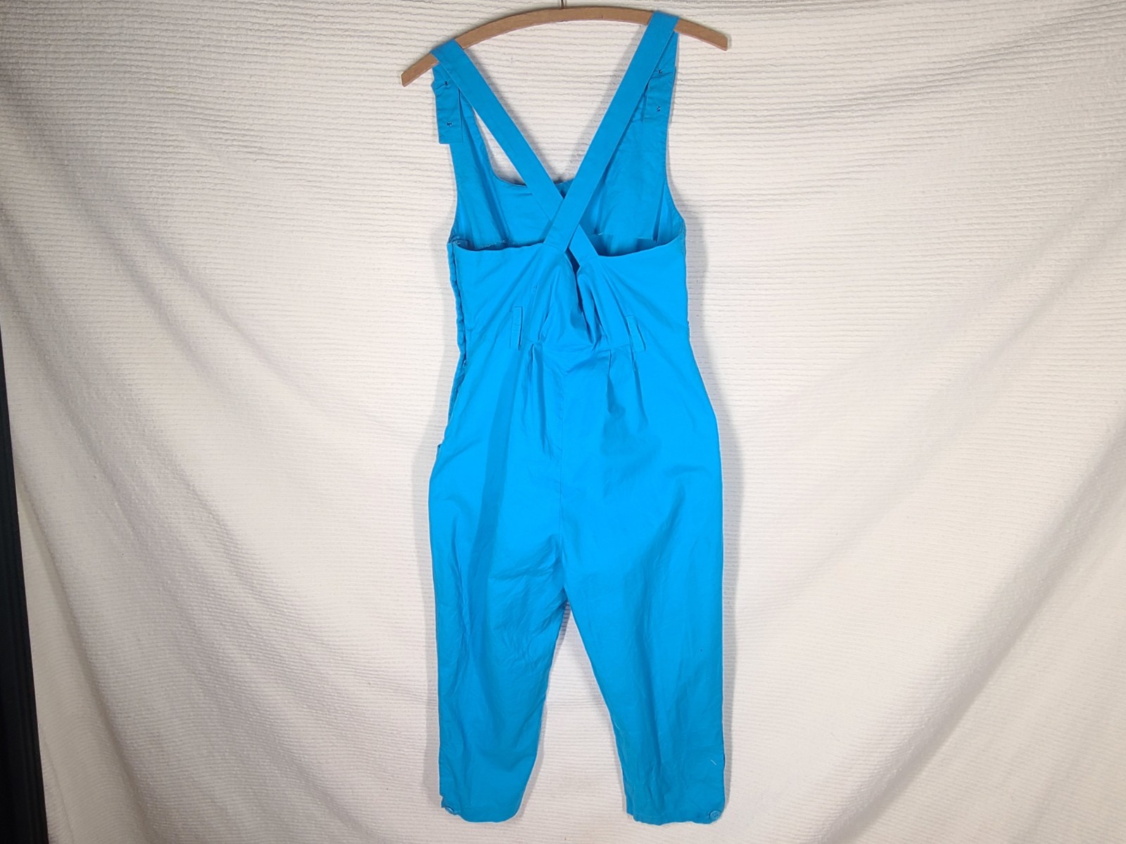 Vtg 80s Cotton Jumpsuit Blue Retro Pinup Juniors 11 M L Cross Back Button Side