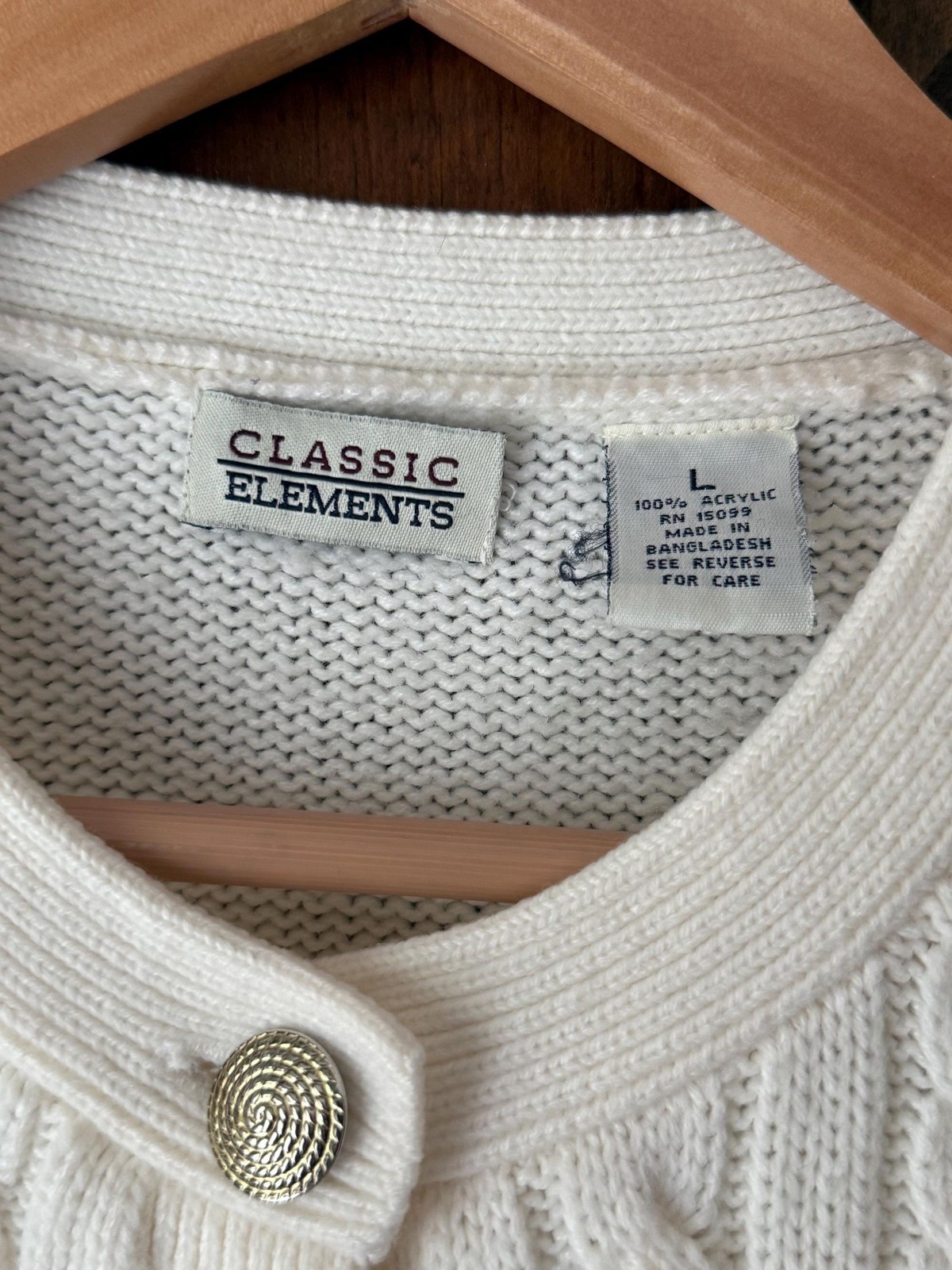 Vintage 90s Classic Elements Ivory Cable Knit Cardigan Sweater Size Large