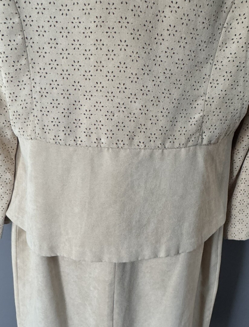 Vintage Just In Thyme LTD Beige Sleeveless Sheath Dress Jacket Faux Suede Sz 18W