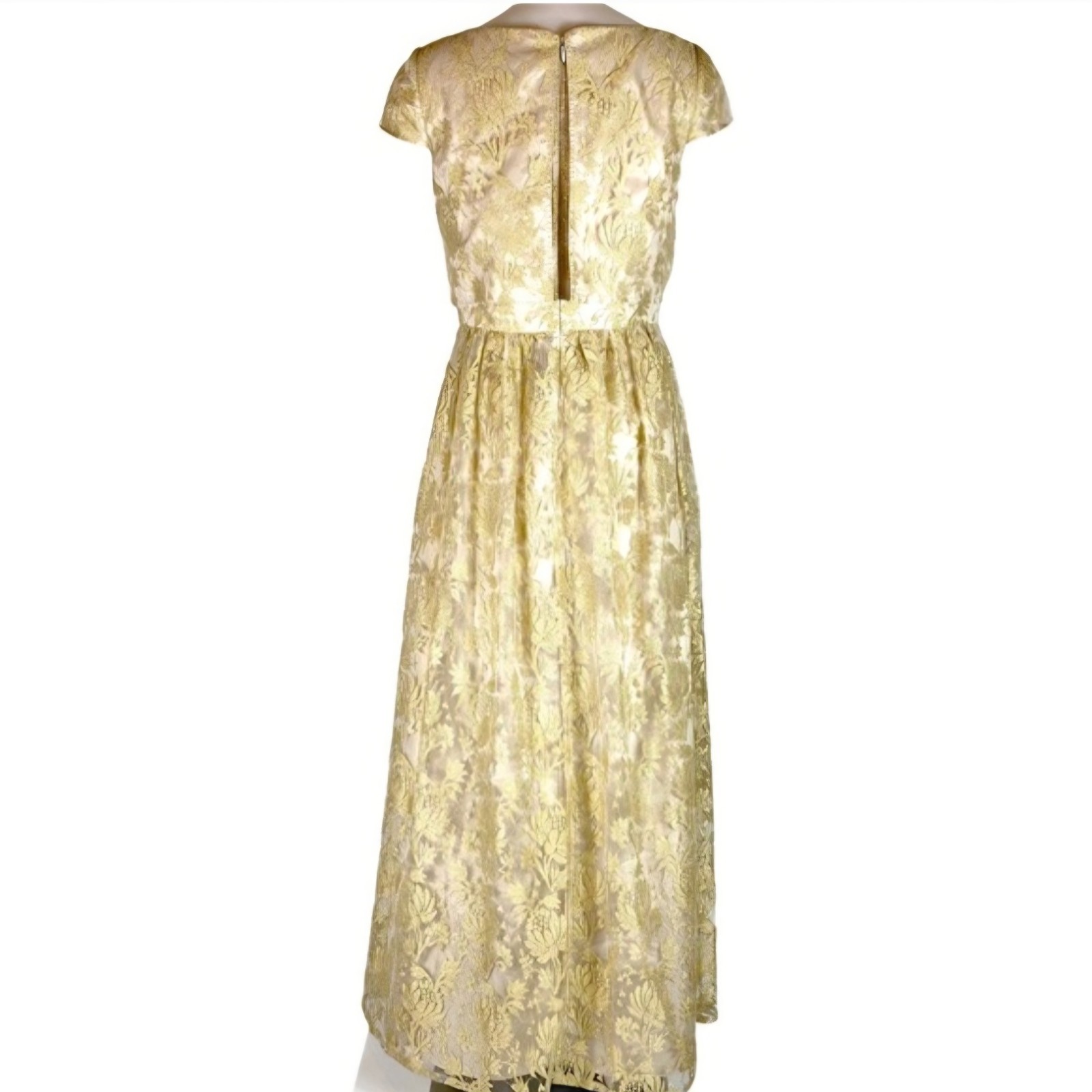 Adrianna Papell Formal Evening Dress Ivory Gold Short Sleeve